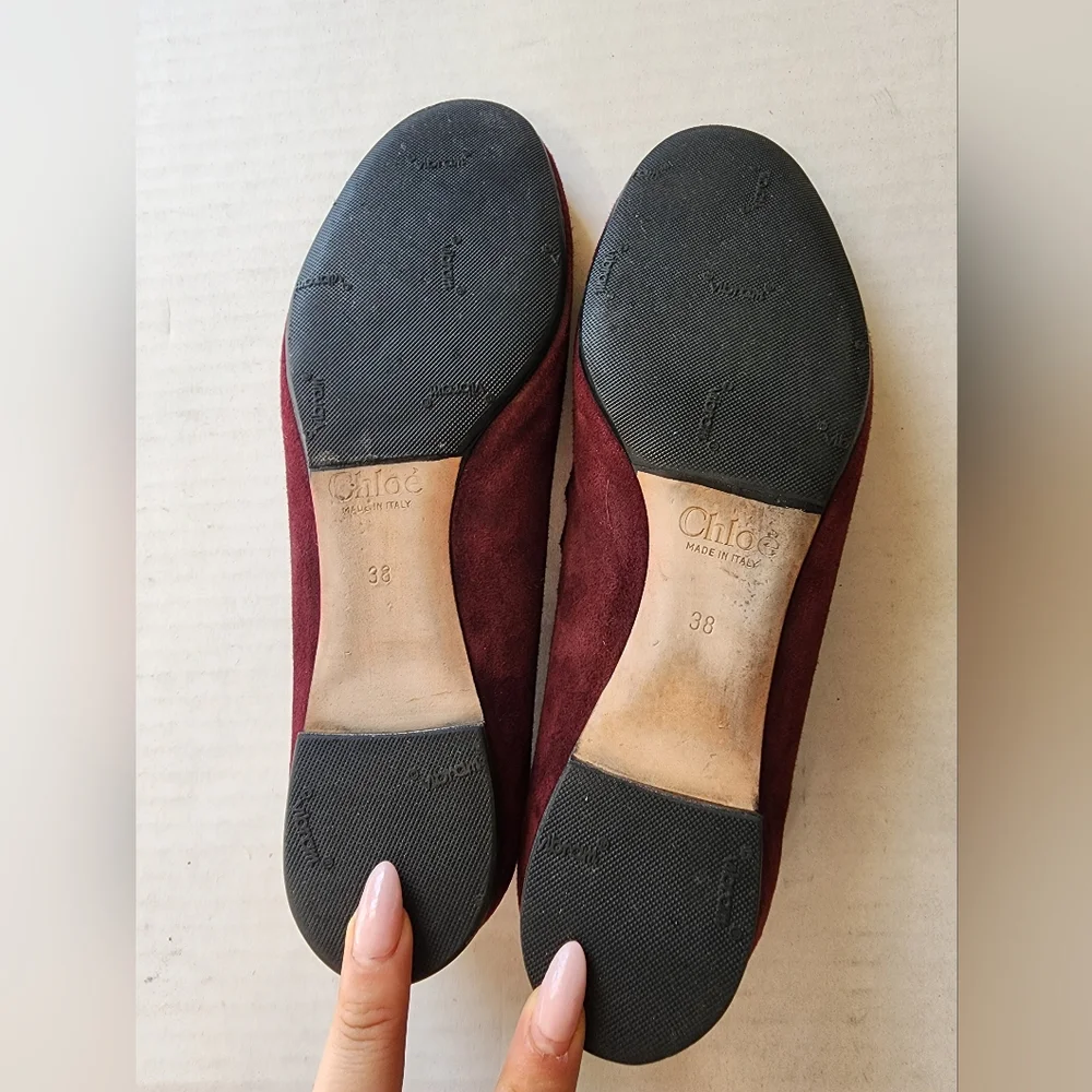Chloe | Lauren Suede Scalloped Burgundy‎ Suede Flats 7.5